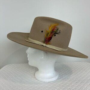 Daines Western Collection Vintage Tan Cowboy Hat Feather 3X Quality Size 6 3/4